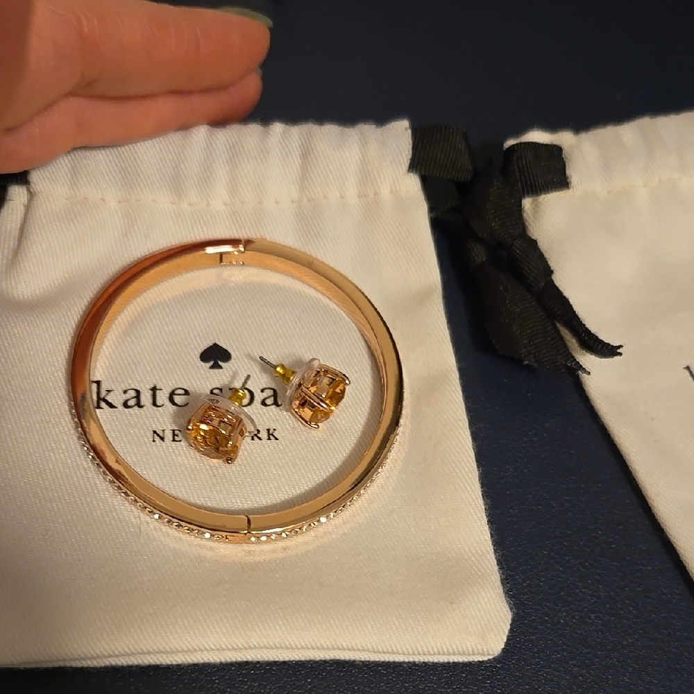 Used Kate Spade Rose-Gold Bangle and Pink Earring Set